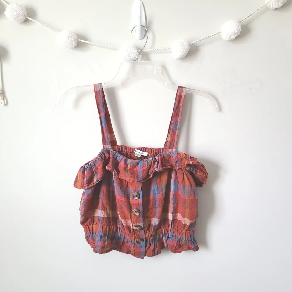 American Eagle Outfitters Orange Plaid Crop Top Size Small - Picture 1 of 7